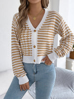 Load image into Gallery viewer, Contrast Stripe Lantern Long Sleeve Cardigan
