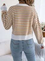 Load image into Gallery viewer, Contrast Stripe Lantern Long Sleeve Cardigan
