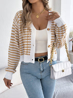 Load image into Gallery viewer, Contrast Stripe Lantern Long Sleeve Cardigan
