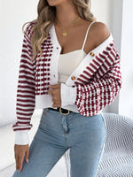 Load image into Gallery viewer, Contrast Stripe Lantern Long Sleeve Cardigan
