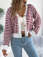 Load image into Gallery viewer, Contrast Stripe Lantern Long Sleeve Cardigan
