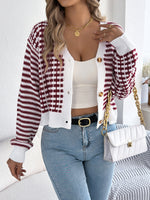 Load image into Gallery viewer, Contrast Stripe Lantern Long Sleeve Cardigan
