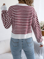 Load image into Gallery viewer, Contrast Stripe Lantern Long Sleeve Cardigan
