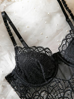 Load image into Gallery viewer, Suspender Lace Hollow Body Shaping Bodysuit
