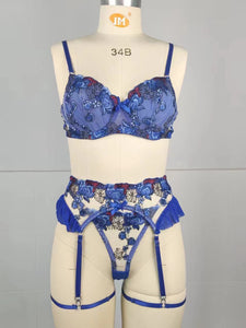French Embroidered Flowers Lingerie Set