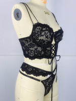 Load image into Gallery viewer, Lace Bra With Beading &amp; 3D Flowers Underwear Set
