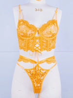 Load image into Gallery viewer, Lace Bra With Beading &amp; 3D Flowers Underwear Set
