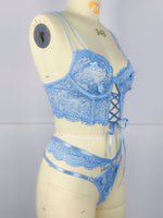 Load image into Gallery viewer, Lace Bra With Beading &amp; 3D Flowers Underwear Set
