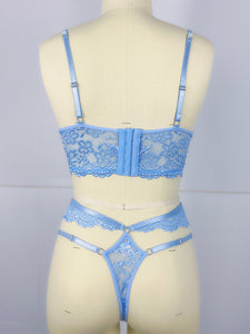 Lace Bra With Beading & 3D Flowers Underwear Set