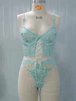Load image into Gallery viewer, Lace Bra With Beading &amp; 3D Flowers Underwear Set
