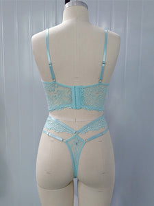 Lace Bra With Beading & 3D Flowers Underwear Set