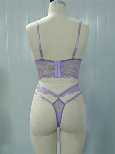 Lace Bra With Beading & 3D Flowers Underwear Set