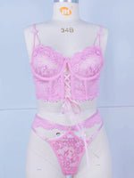 Load image into Gallery viewer, Lace Bra With Beading &amp; 3D Flowers Underwear Set
