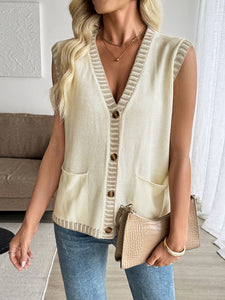Contrast Colour Sleeveless Cardigan