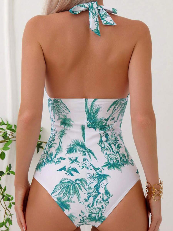 Coconut Tree Print One-Piece Swimsuit