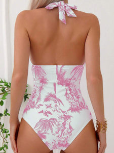 Coconut Tree Print One-Piece Swimsuit