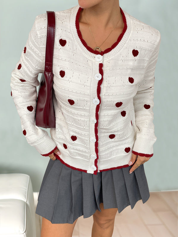 Heart Jacquard Contrast Cardigan