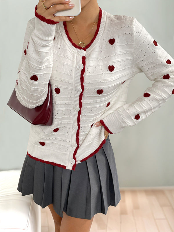 Heart Jacquard Contrast Cardigan