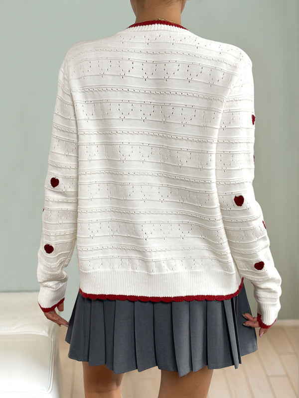 Heart Jacquard Contrast Cardigan