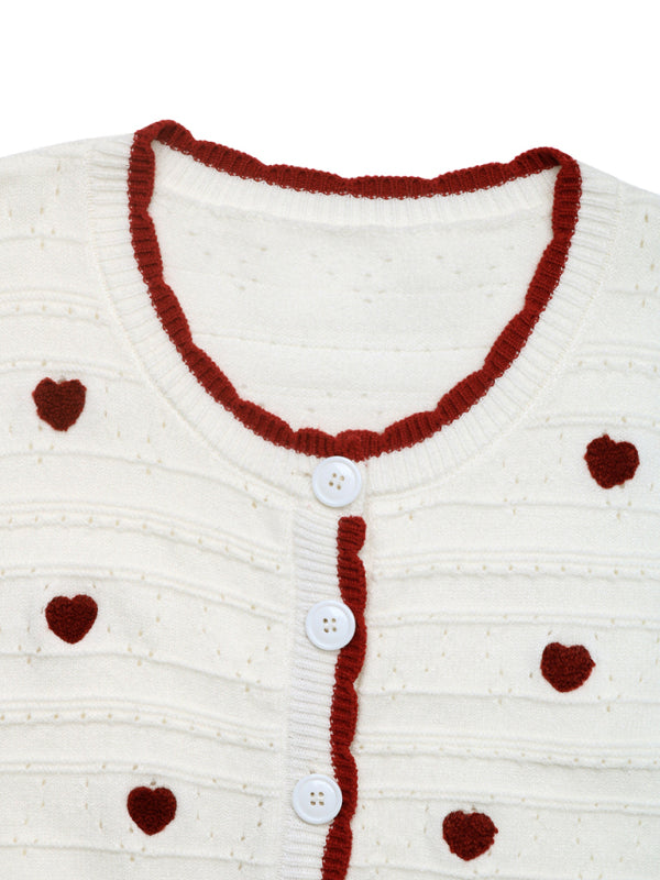 Heart Jacquard Contrast Cardigan