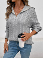 Load image into Gallery viewer, Lapel Cable Zip Sweater

