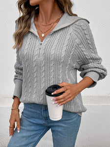 Lapel Cable Zip Sweater