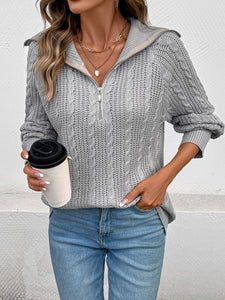 Lapel Cable Zip Sweater