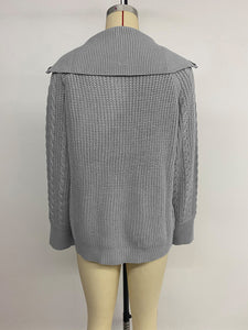 Lapel Cable Zip Sweater