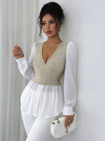 Load image into Gallery viewer, Elegant patchwork long-sleeved vest shirt
