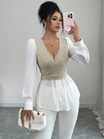 Load image into Gallery viewer, Elegant patchwork long-sleeved vest shirt
