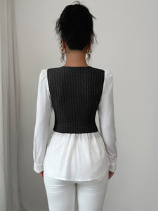 Elegant patchwork long-sleeved vest shirt