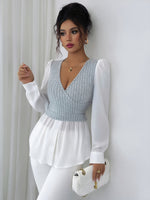 Load image into Gallery viewer, Elegant patchwork long-sleeved vest shirt
