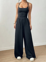Load image into Gallery viewer, Black Suspender Waist Wide-Leg Jumpsuit
