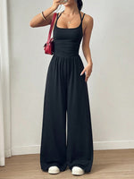 Load image into Gallery viewer, Black Suspender Waist Wide-Leg Jumpsuit
