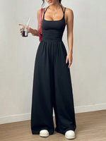 Load image into Gallery viewer, Black Suspender Waist Wide-Leg Jumpsuit
