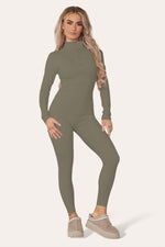 Load image into Gallery viewer, Ribbed High Neck Zipper Collar Jumpsuit Front Unitard Set

