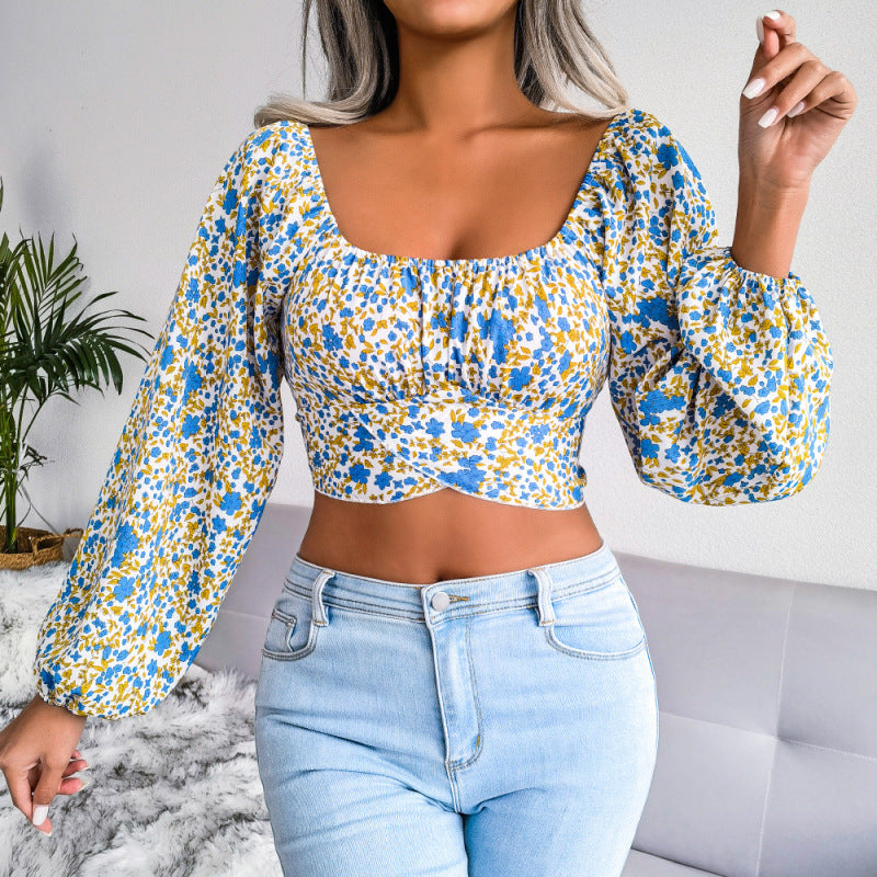 Blue Lantern Sleeve Crop Top (UK 12-14)