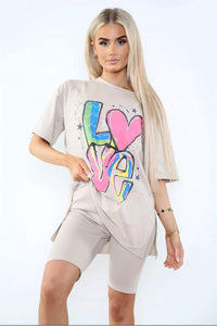 “Love” Cycling Short & T-Shirt Co-Ord Set