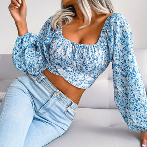 Blue Lantern Sleeve Crop Top (UK 12-14)