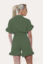 Load image into Gallery viewer, Pleated Ruffle Shirt Short Playsuit With Frill Hems
