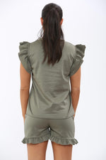 Load image into Gallery viewer, Frill Peplum Sleeve Top &amp; Short 2 Piece Tracksuit Set
