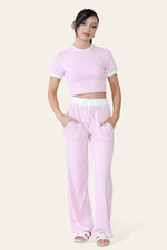 Load image into Gallery viewer, Ribbed Contrast Wide Leg Flared Trousers &amp; Top Loungewear Set
