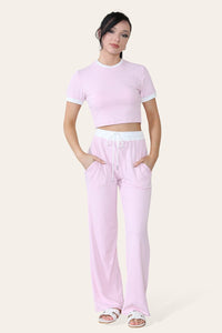 Ribbed Contrast Wide Leg Flared Trousers & Top Loungewear Set