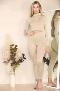 Ribbed Tracksuit Two Piece Set With Half Zip Detail