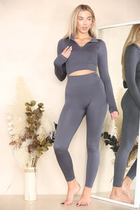 Ribbed Tracksuit Two Piece Set With Half Zip Detail