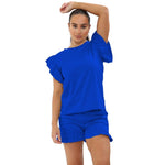 Load image into Gallery viewer, Frill Peplum Sleeve Top &amp; Short 2 Piece Tracksuit Set
