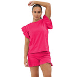 Load image into Gallery viewer, Frill Peplum Sleeve Top &amp; Short 2 Piece Tracksuit Set
