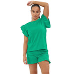 Load image into Gallery viewer, Frill Peplum Sleeve Top &amp; Short 2 Piece Tracksuit Set
