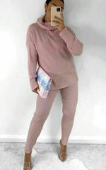 Load image into Gallery viewer, Chunky Knitted Ribbed Polo High Neck Top Leggings Loungewear Set
