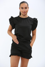 Load image into Gallery viewer, Frill Peplum Sleeve Top &amp; Short 2 Piece Tracksuit Set
